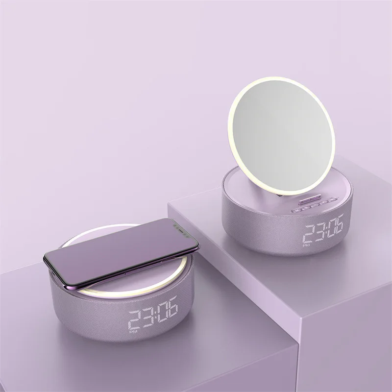 Multi-functional wireless charging makeup mirror bluetooth speaker alarm clock speaker convenient fresh mini speaker