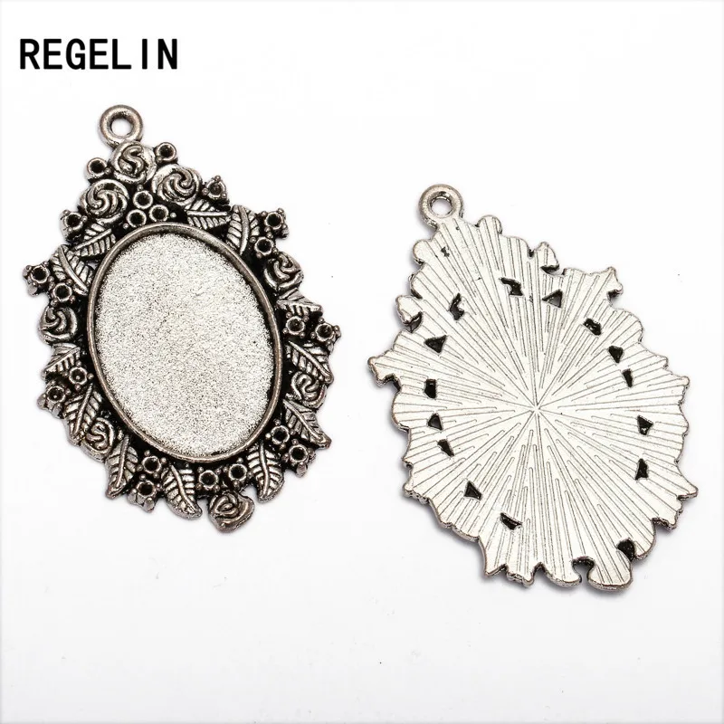 REGELIN 10pcs/lot antique bronzer/antique Silver filigree cameo cabochon 18*25mm base setting pendant tray jewelry accessories