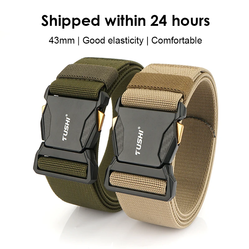 HSSEE New 43mm Wide Belt Zinc Alloy Buckle Quick-Release Military Tactical Belt Genuine Nylon Elastic Belt for Men Male Strap