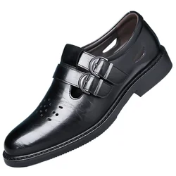 2026 New Buckle Designer Leather Shoes Man Fashion Casual Breathable Hollow Business Shoes Male Spring Summer Sandals Shoes Man