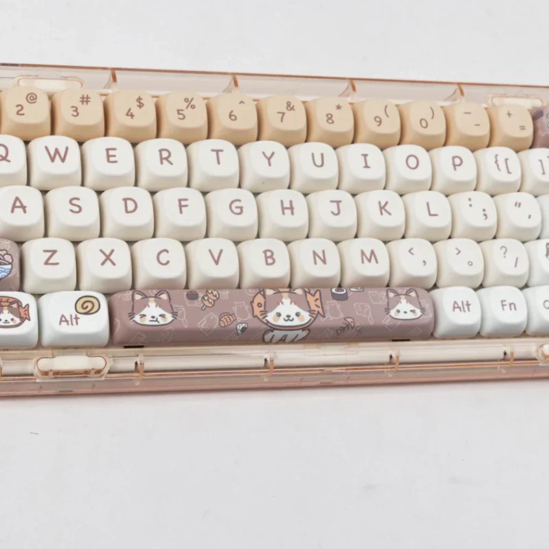 Imagem -05 - Conjunto Gmk 142 Teclas Meow Come Comida Japonesa Moa Perfil Chave Boné Mac Quadrado Sublimação Térmica Teclado Mecânico Keycaps 1