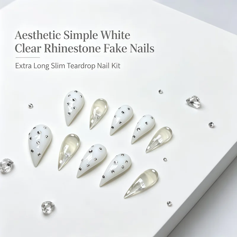 novo-conjunto-de-10-adesivos-de-unhas-pontiagudos-na-cor-creme-com-pontos-brancos-pintados-a-mao-como-decoracao-combinados-com-mini-strass-prateados