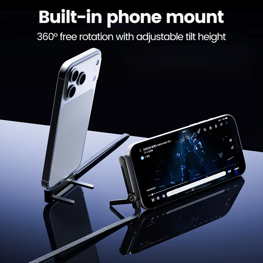 65W 2 in 1 USB A To USB C Fast Charging Foldable Phone Holder Data Cable USB Type C Builtin Desk Bracket Wire For Huawei Oneplus
