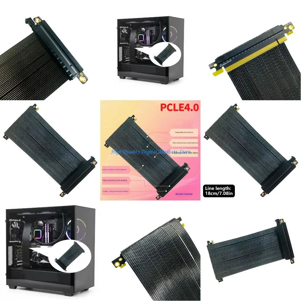 

U2JE PCIe4.0 X16 Risers Cable For PC Case Double Reverse Graphics Card Extension