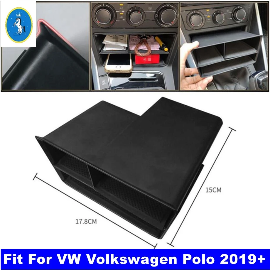 

Black Door Armrest Box / Middle Storage Glove Phone Container Organizer For VW Volkswagen Polo 2019 - 2023 Interior Accessories