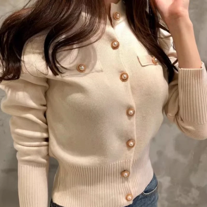 Autumn Long Sleeve Fashion Women Cardigans Sweater Knitted Coat Short Casual Single Breasted Korean Slim Chic Ladies Tops 7845