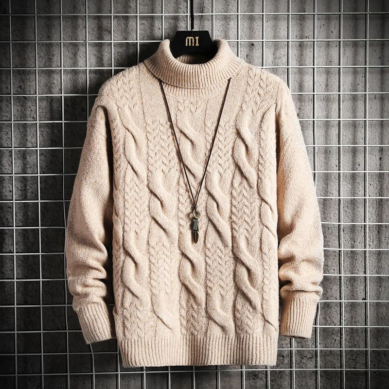 Autumn and Winter Fashion Trend Loose Thick Vintage Pullovers Korean Version Ins Men Clothing Cable-Knit Turtleneck Sweater Men