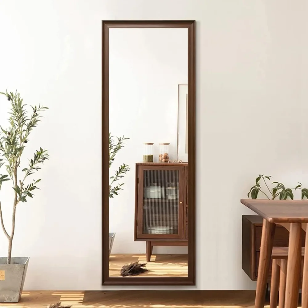 Full Length Mirror Wood Frame, 65×22in Floor Full Body with Standing Holder Hanging Wall , Stand Large HD , Dressing for