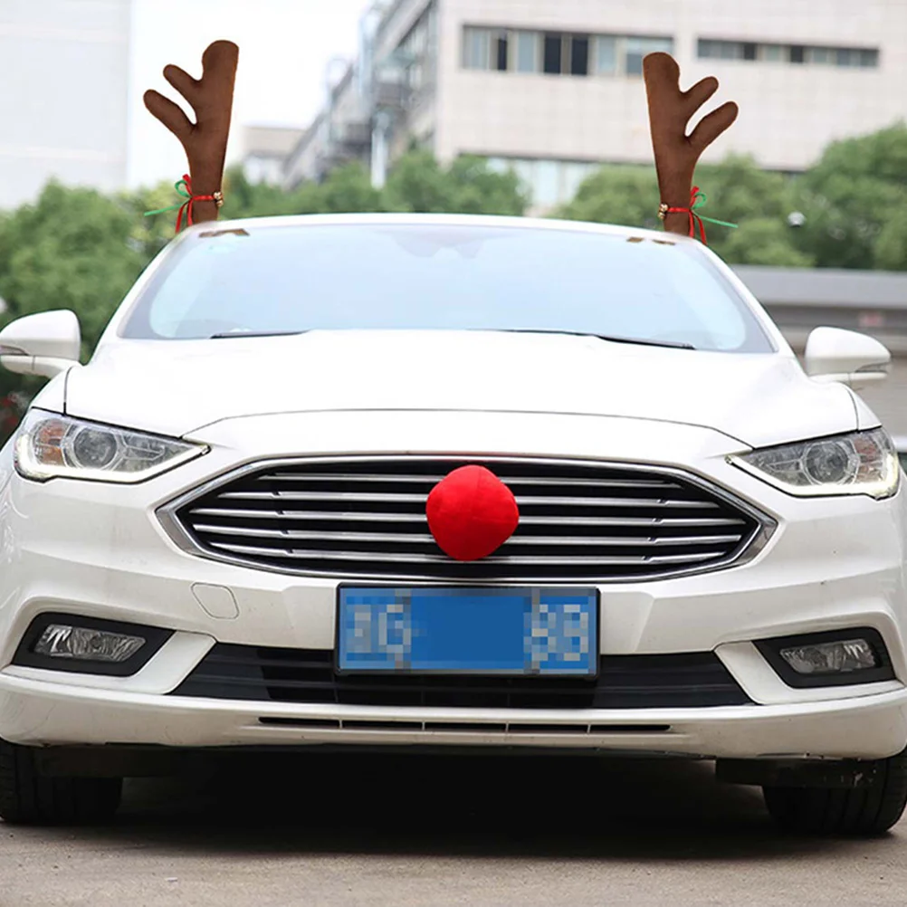 

1Set Car Decorative Antlers Premium Cloth Material Easy Install Christmas Decoration for Vehicle Window Bumper Xmas Decor