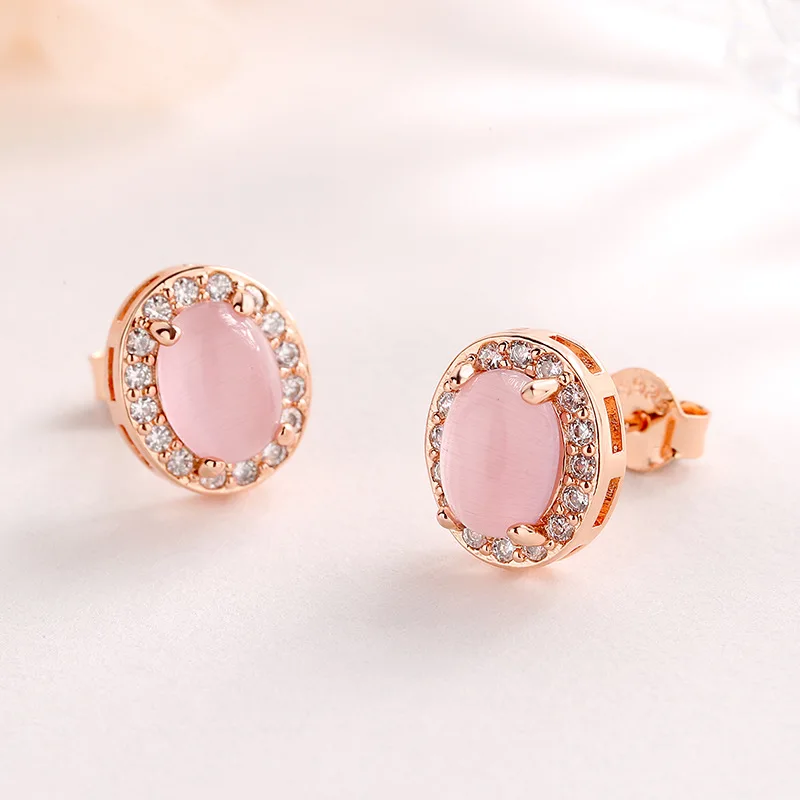 HuiSept Women Earrings 925 Silver Jewelry with Rose Quartz Zircon Gemstone Stud Earring for Girl Wedding Party Gift Accessories image 3