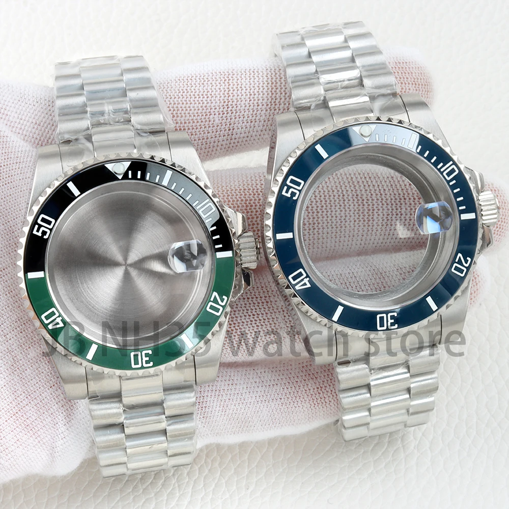 40 مللي متر NH35 حالة الياقوت الزجاج ل Sub NH34 NH35 NH36 NH38 حركة الصلبة 316L الفولاذ المقاوم للصدأ سوار الرئاسية 28.5 مللي متر الهاتفي