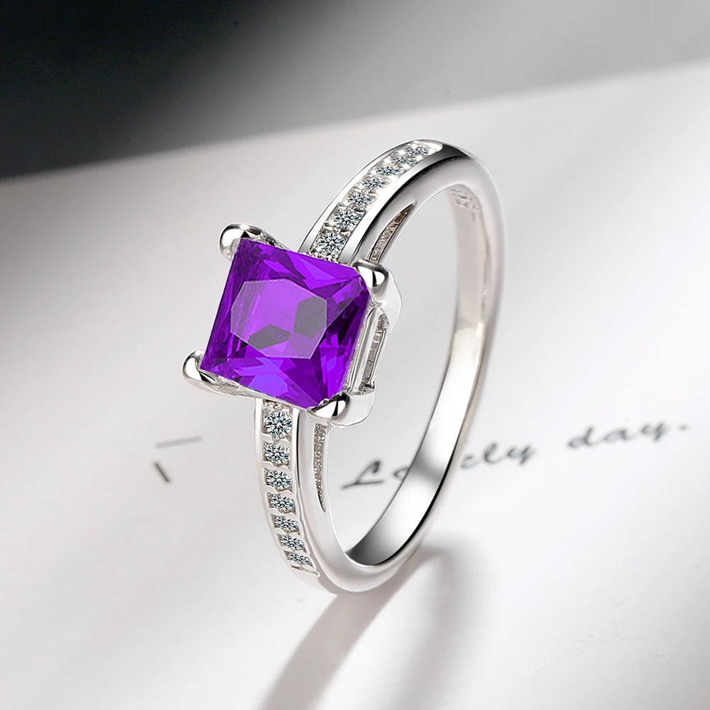 2.2ct مكون الأحمر روبي 925 فضة سوليتير خاتم الخطوبة للنساء قطع وسادة الأحجار الكريمة هدية الزفاف