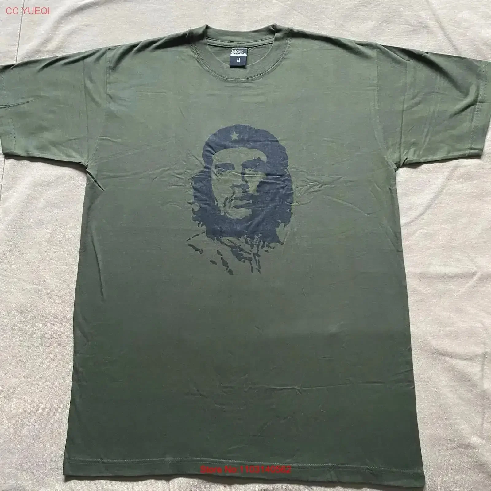 TRACPAC Men's Vintage CHE Guevara Classic Fit T shirt Olive Green Size M Washed streetwear Slightly fashion graphic vintage