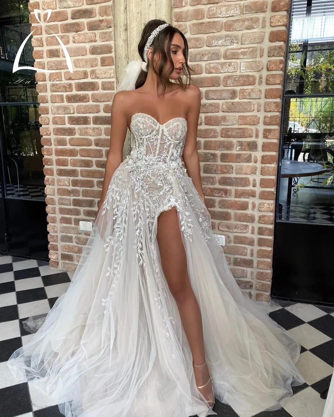 

2024 A Line Wedding Dress for bride Sequins Appliques Sweetheart Wedding Dresses vestidos de novia Slit designer bridal gownss