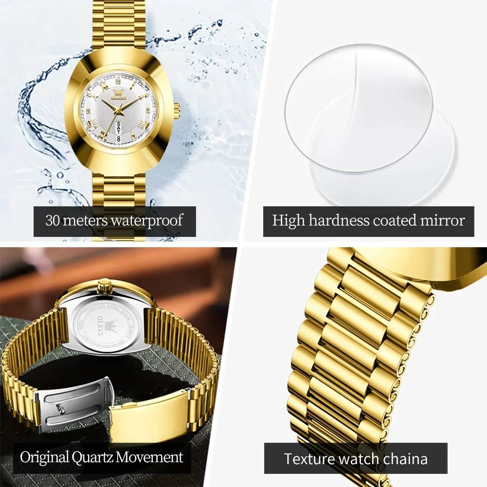 OELVS Original Imported Quartz Women\'s Watch Tungsten Steel Case Luxury Gold Fashion Elegant Diamond Waterproof Women\'s Watch