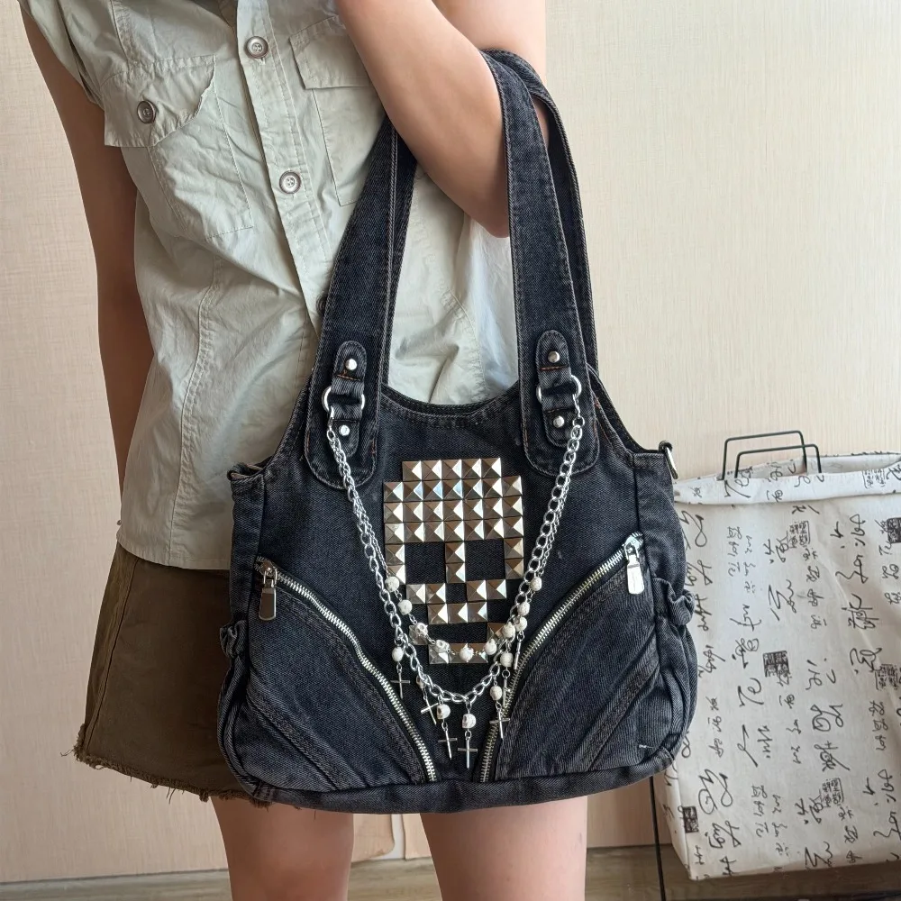Original Retro Hottie Subculture Crossbody Bag Punk Skull Shoulder Bags Hand-held Diagonal Span Commuter Locomotive Bag Tote Bag