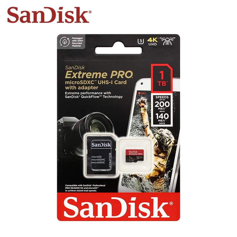 Imagem -06 - Sandisk-alta Capacidade Cartão Micro sd 1tb a1 a2 V30 Cartão de Memória Microsdxc Flash tf Card para o Telefone pc Câmera Uav 100 Original