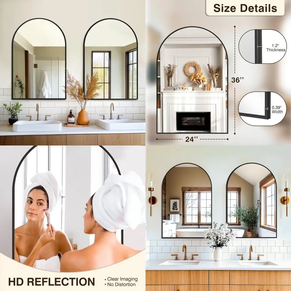 

Зеркало для ванной комнаты FICTOR на стену, 2 упаковки, арочное зеркало для ванной комнаты размером 24 x 36 дюймов для раковины, металлический каркас с HD небьющаяся G