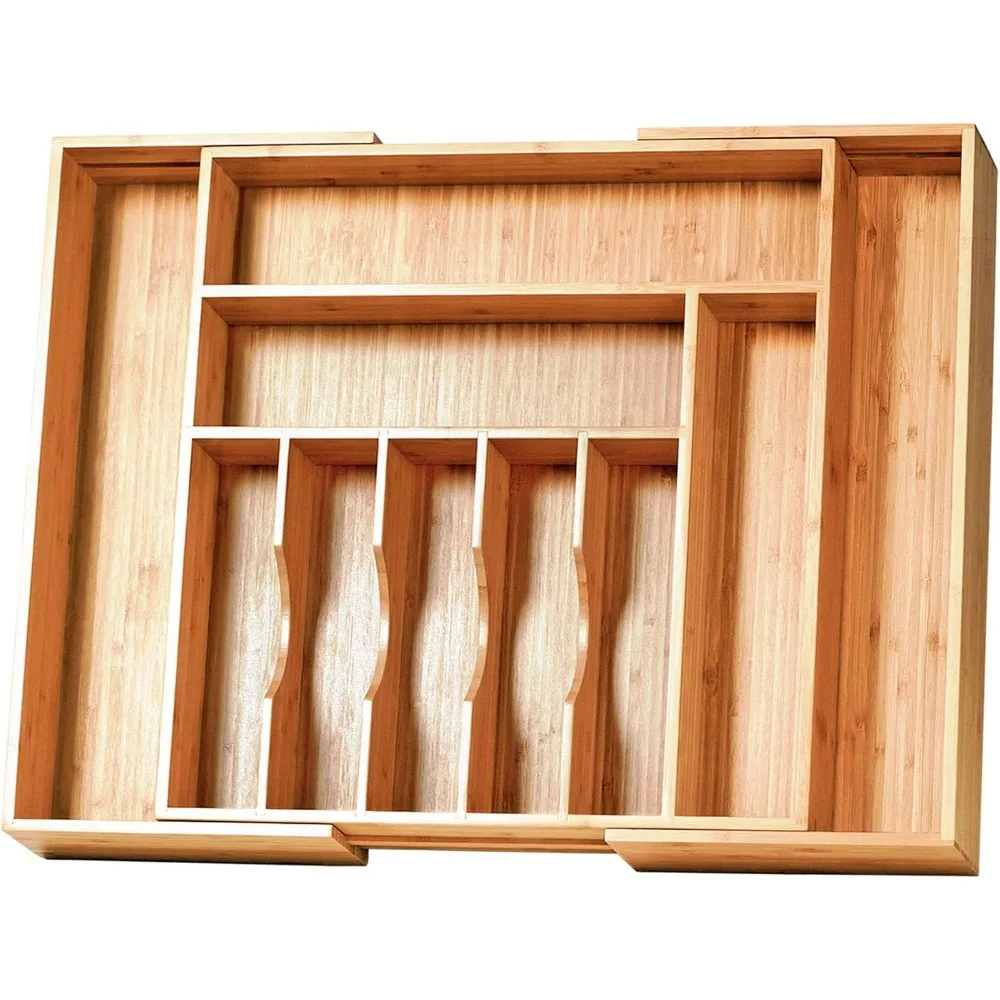 

Large Expandable Bamboo Kitchen Utensil Drawer Organizer for Deep Drawers