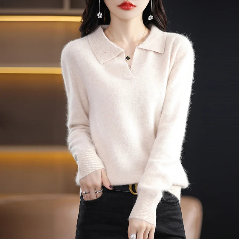 Spring and Autumn New Mink Cashmere Sweater Women\'s 100% Pure Mink Knitted Sweater Loose Thin Pullover Long sleeve Trend Tops