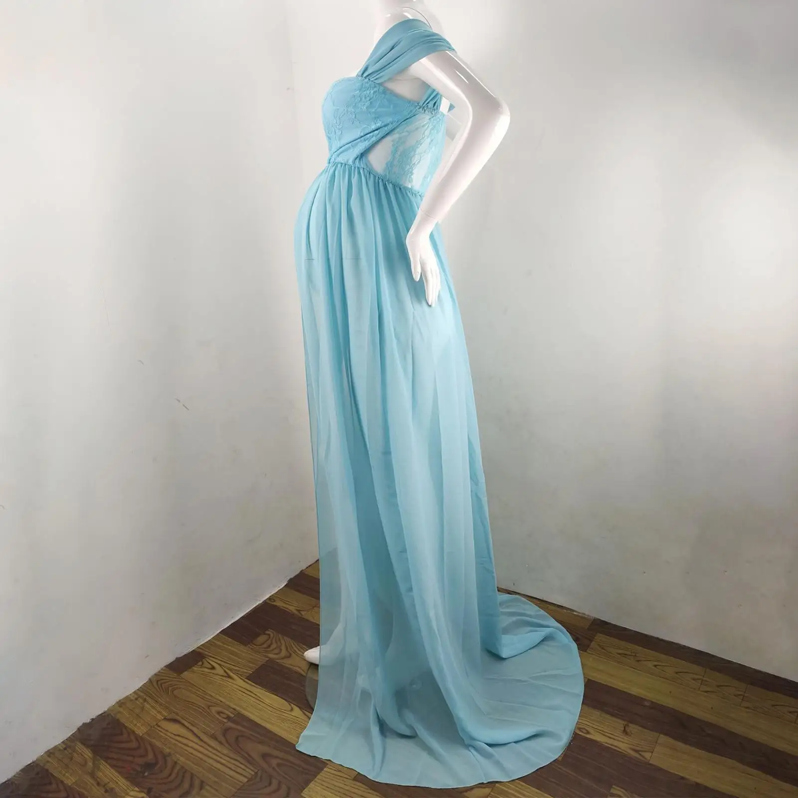 فستان نسائي طويل للحوامل للتصوير الفوتوغرافي وحفلات الزفاف مقاس XL باللون الأرجواني