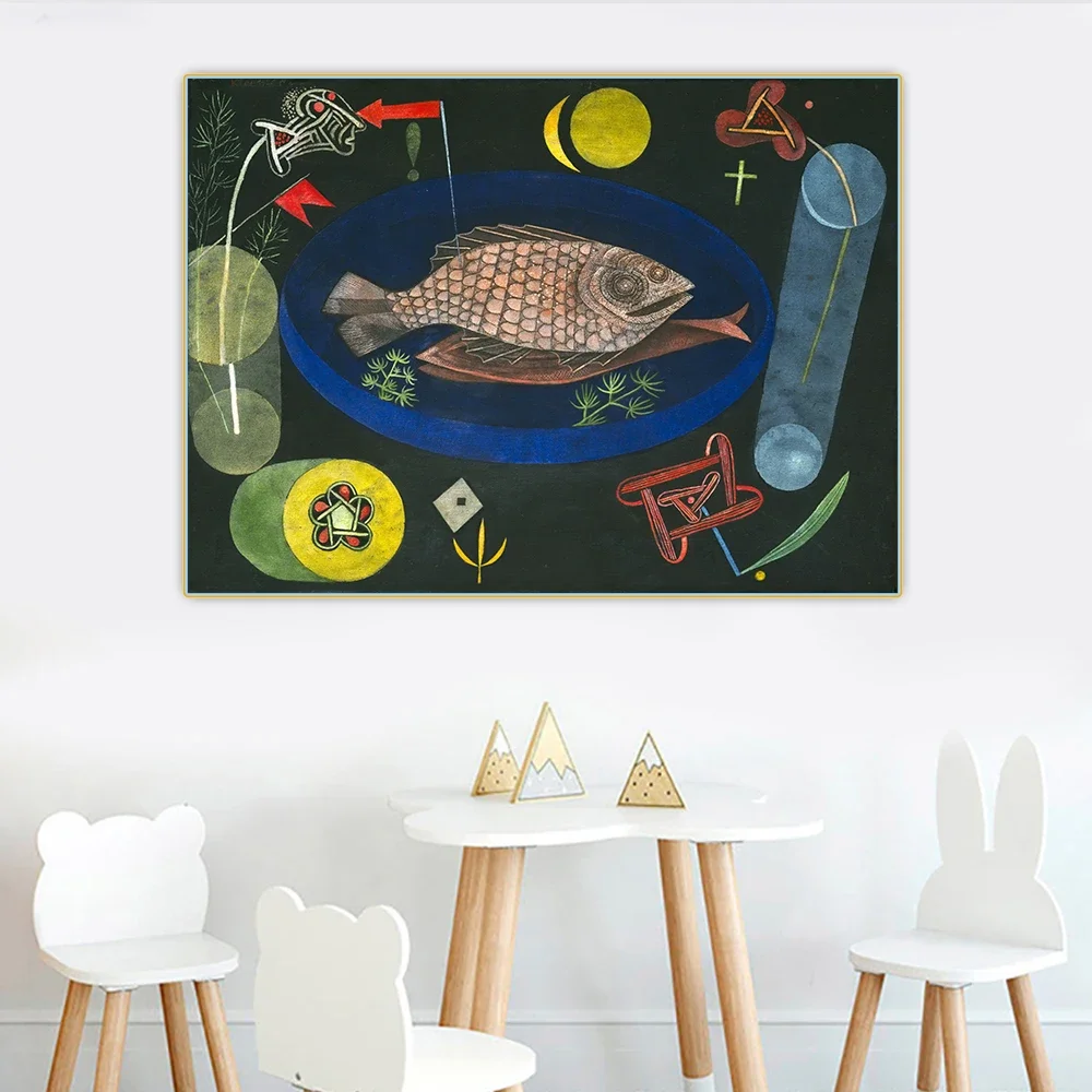 Paul Klee《Around the Fish》Canvas Oil Painting Aesthetic Artwork Picture Wall Hanging Decor Home Living Room Decoration