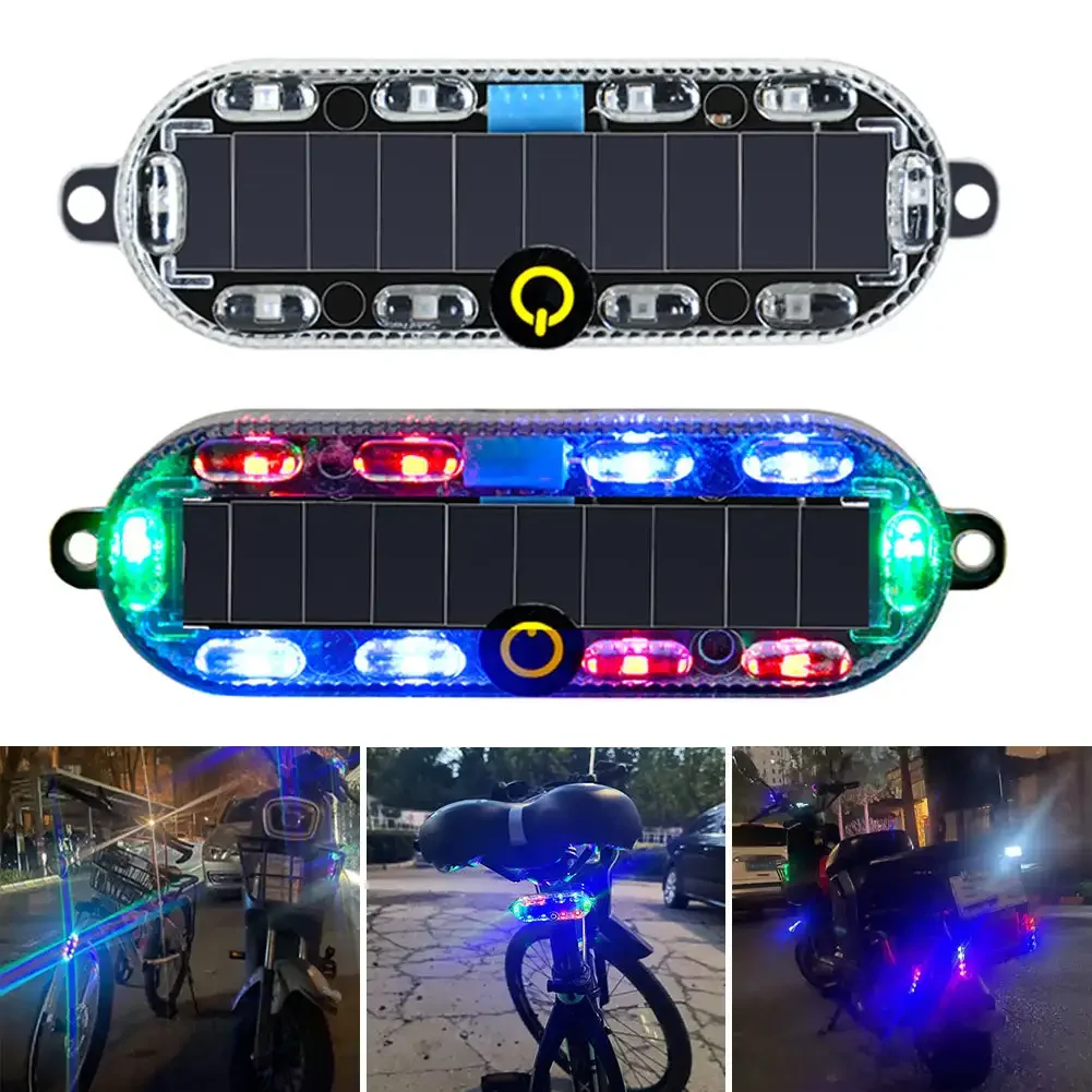 Solar Power Mortorcycle LED Warning Light Car Night Ride Tail Light Anti-rear Strobe Light for Motorcycle Electric Bicycle