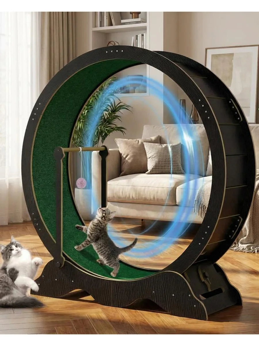 Katzenrad, 114 cm / 45 Zoll großes Trainingsrad für Katzen mit abnehmbarem Teppich, Spielball, Schloss, Katzenlaufband für Hauskatzen zum Laufen, Gehen und Training für Bengal- und