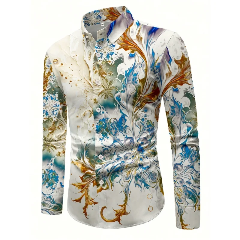 

Exquisite Gradient Pattern Hawaiian Shirts For Men Luxury 3D Print Blouse Casual Loose Long Sleeve Lapel Button Top Aloha Shirts