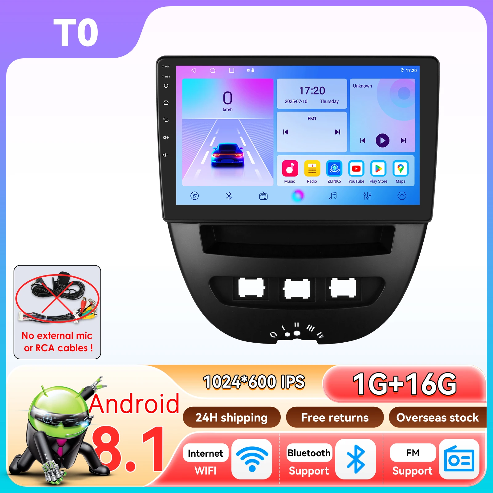 Hizpo Draadloze CarPlay voor Apple Auto Stereo voor Peugeot 107 Toyota Aygo Citroen C1 2005-2014 Radio Android Auto GPS Multimedia