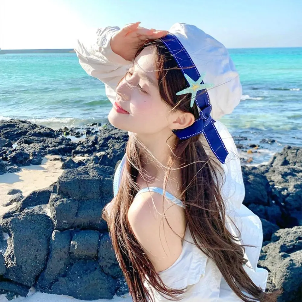 Vintage Sweet White Sailor Hat Korean Style Letter Embroidery JK Beret Cap Bowknot Uniform Cap Painter Hat Beach