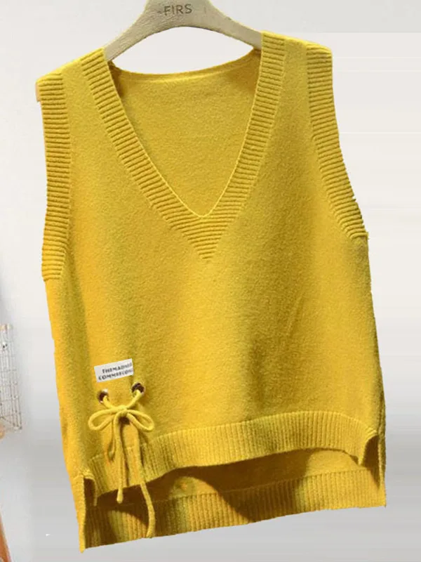 Short Knitted Vest Women's V-Neck Pullover Top Korean Style Loose Base Layer Shirt Trendy Autumn Winter New Arrival
