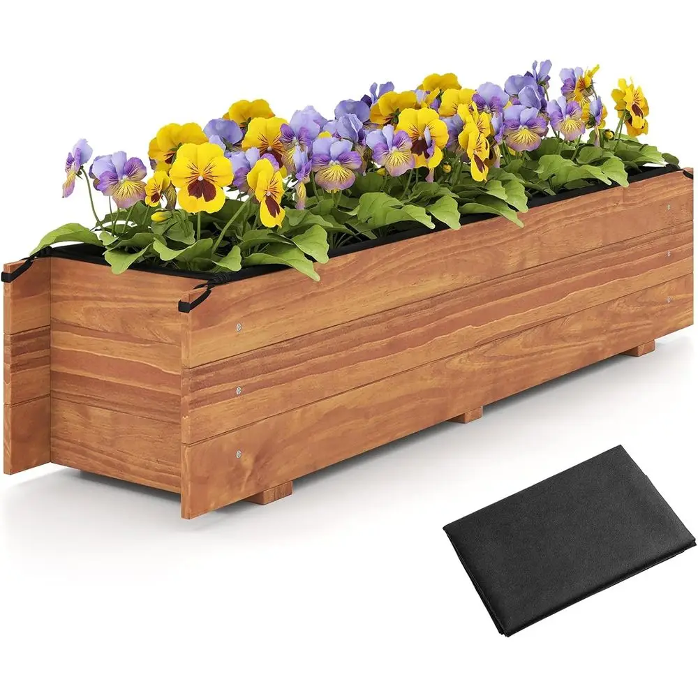 

44 x 11 x 10 Durable Wooden Raised Garden Bed with Drainage, Water-Resistant, Ideal for Outdoor Plants, Fruits