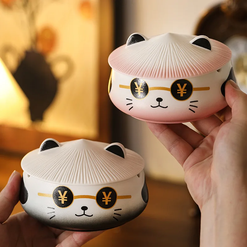 Creative Portable Cute Panda Shape With Cover Ashtrays, Home Living Room Desktop Decorations, Anti Fly Ash, Ceramic Ashtray, 1Pc