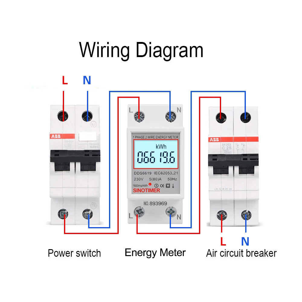 Din Rail Single Phase Energy Meter LCD Digital Backlight kWh Power Consumption Meter Wattmeter Electricity 120V/230V Reset Zero