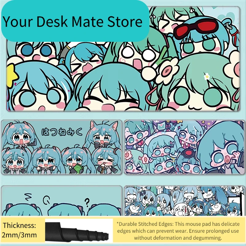 Chibi Hatsune Miku Collage Extended Gaming Mouse Pad Cute Anime Desk Mat Non-Slip Keyboard Pad