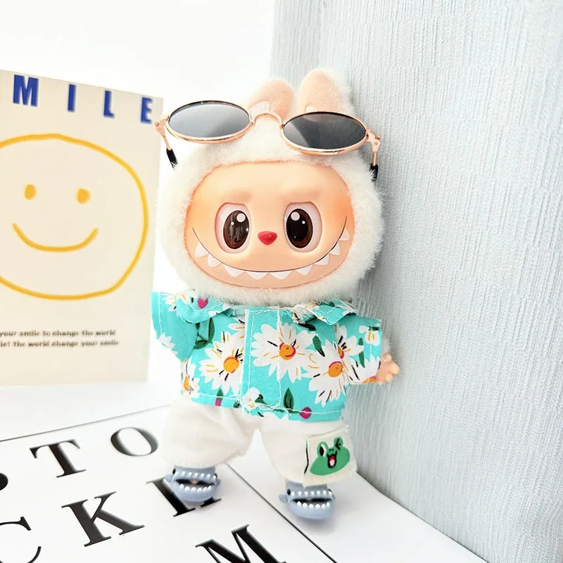 Für 17 cm Labubu Puppe Kleidung Beachwear Mode Kleidung Mit Sonnenbrille Labubu Kleidung Ropa Labubu Blind Box Spielzeug