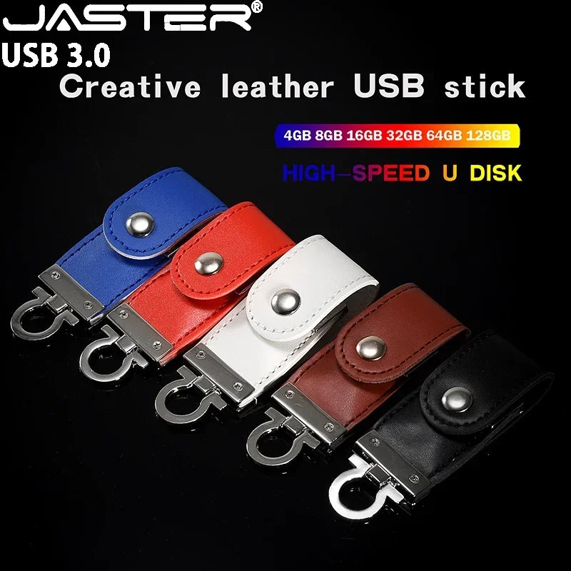 JASTER USB 3.0 flash drive Leather Memory stick Metal key ring Pen drive Creat Business gifts Pendrive Color printing 64GB 32GB