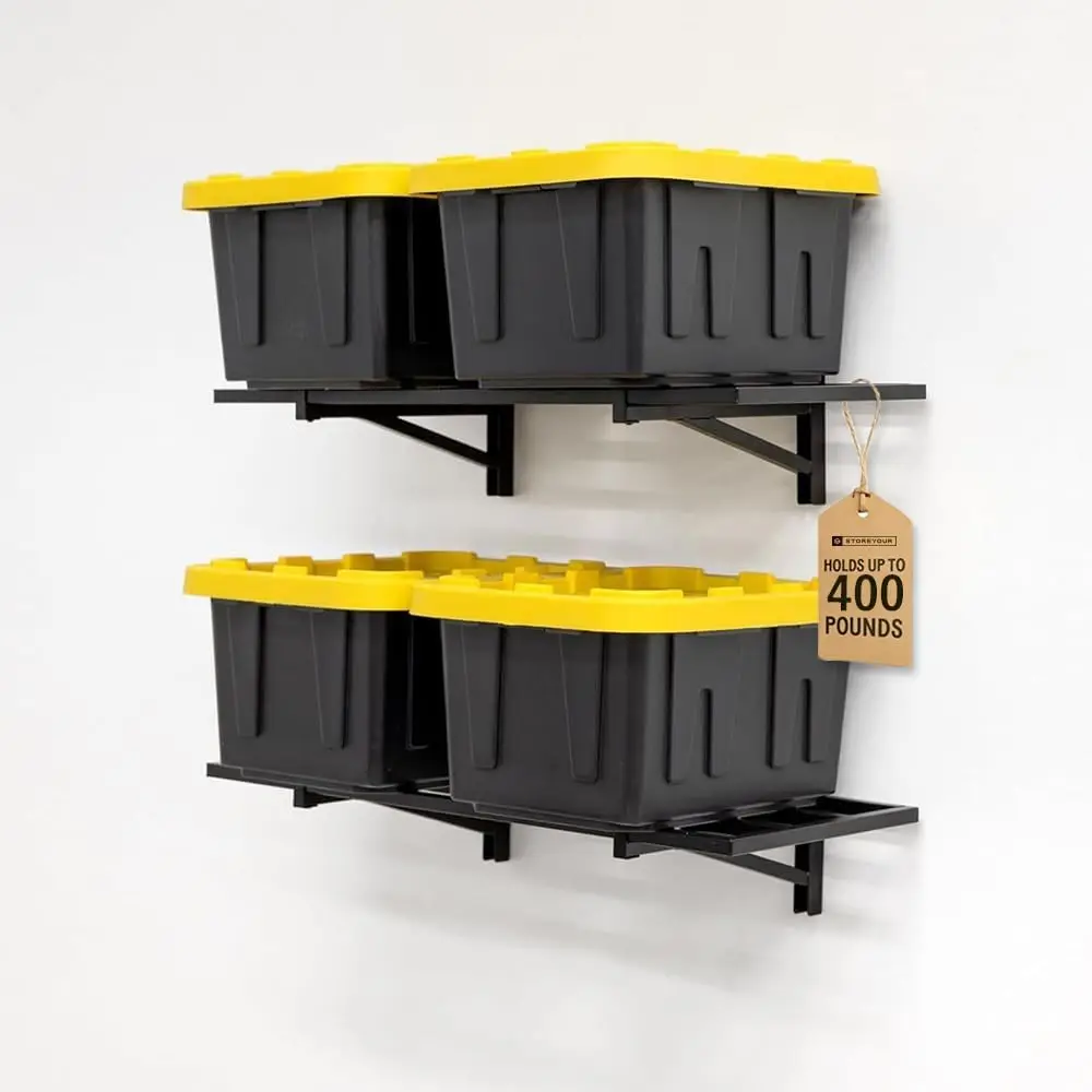 

Heavy Duty Wall-Mounted Garage Shelf 1ft x 4ft – Supports 400 lbs for Tools, Bins & Equipment – Black