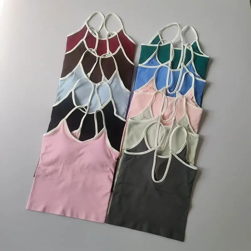 قميص بدون أكمام مثير بدون أكمام مع أكواب مبطنة، ملابس خارجية سريعة الجفاف للجري والرياضة واللياقة البدنية وحمالة صدر نسائية لليوجا #1