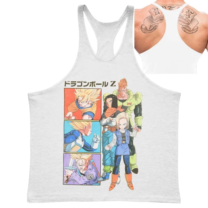 Camiseta sin mangas para gimnasio para hombre, camiseta deportiva sin mangas con estampado de Dragon Ball Z y Androids Super Saiyans, camiseta deportiva para entrenamiento físico de verano