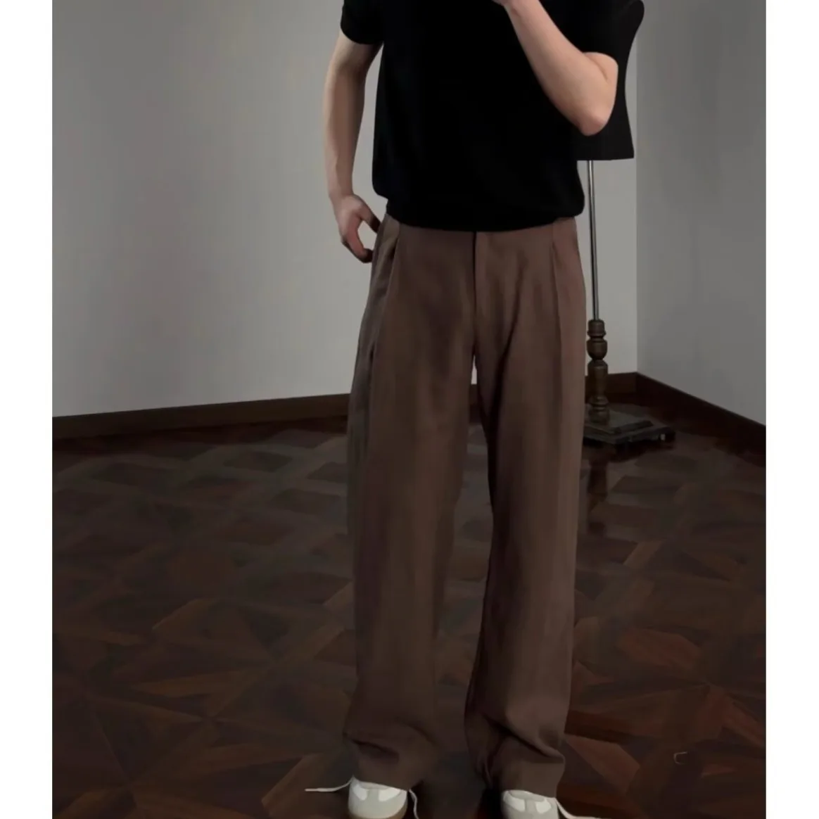 

Old Money Style Wear Linen Casual Pants Men's Spring and Summer Thin Slightly Wide-leg Trousers High-waisted Straight Suit Pants
