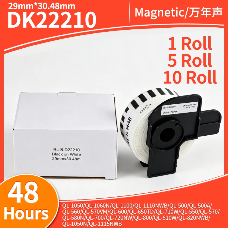 1-10 Roll DK 22210 DK-22210 Thermal Label Rolls 29mm*30.48m Continuous LabelDK-22210 2210Compatible for Brother QL1050 Printer