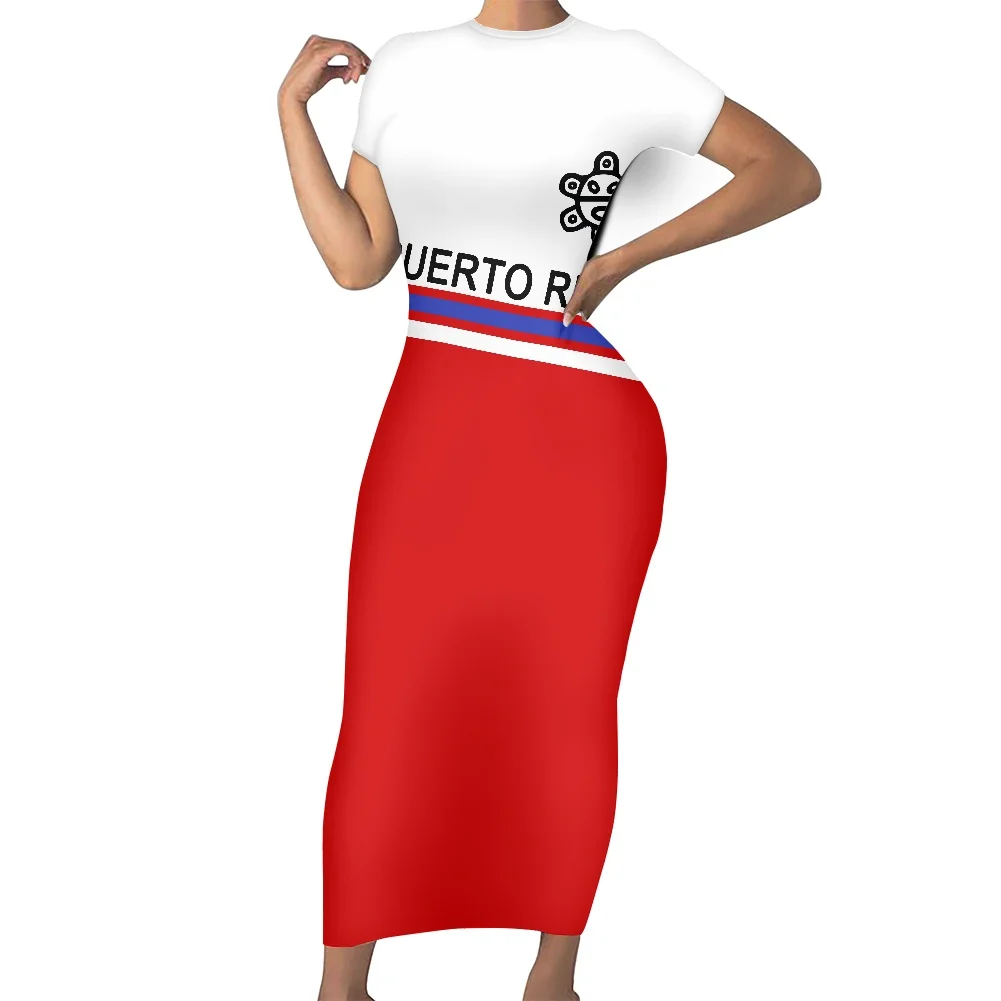 

2022 Puerto Rican banner Printing Girl Beach Casual Dresses Sexy Female Clothing Dress Round Neck Short Sleeves Women Dresses