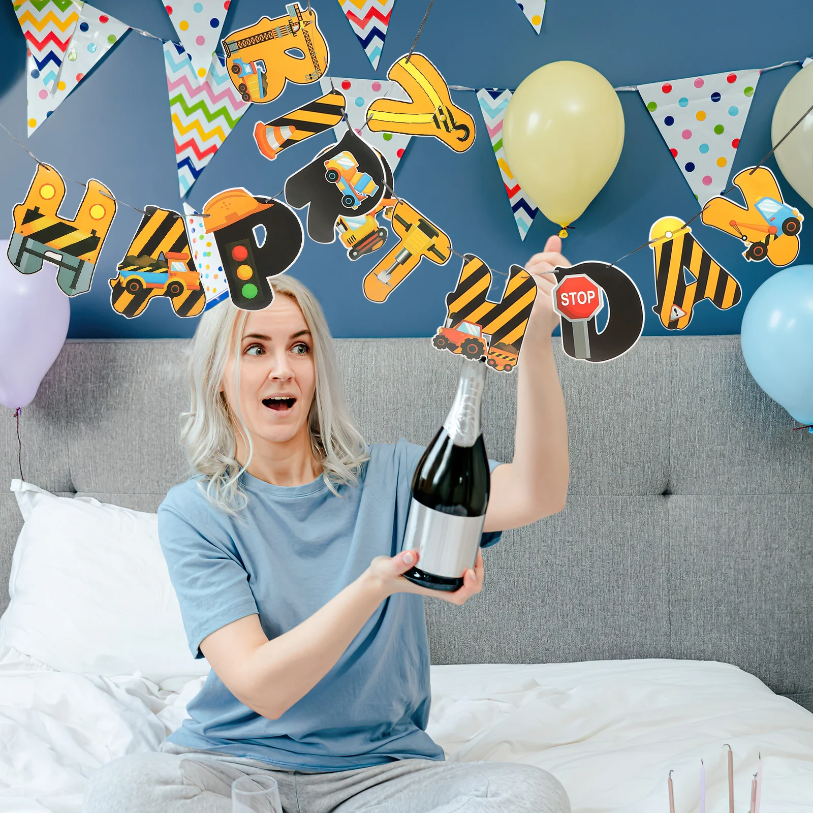 

1 set 1 Set Birthday Construction Car Banners Kids Party Decorative Supplies Bright Garland Excavator Truck Bulldozer Elements