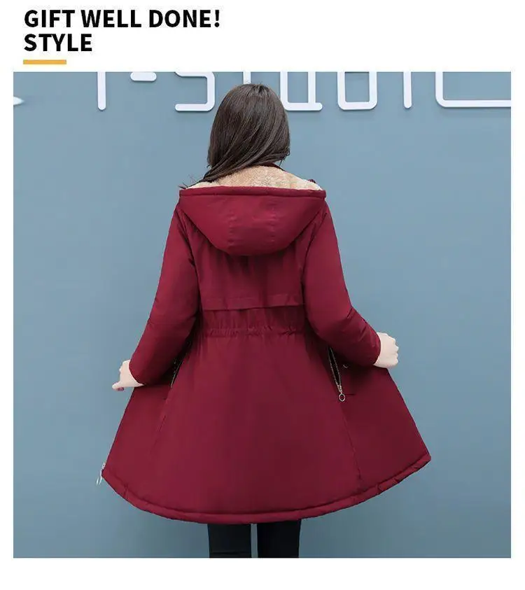 New Womens Padded Jacket Long Hooded Parker Overcoat Plus Velvet Thicke Winter Warm Coat Female Korean Casual Cotton Clothes 4XL