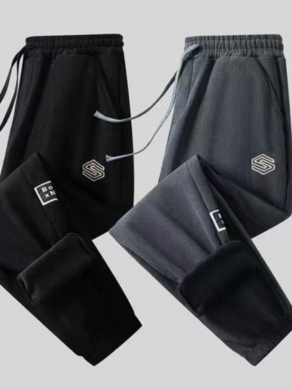 

Men's Fleece Lined Casual Pants Autumn Winter Warm Nine Point Sweatpants Low Waist Slim Fit Polyester Fiber Fashion Urban Style