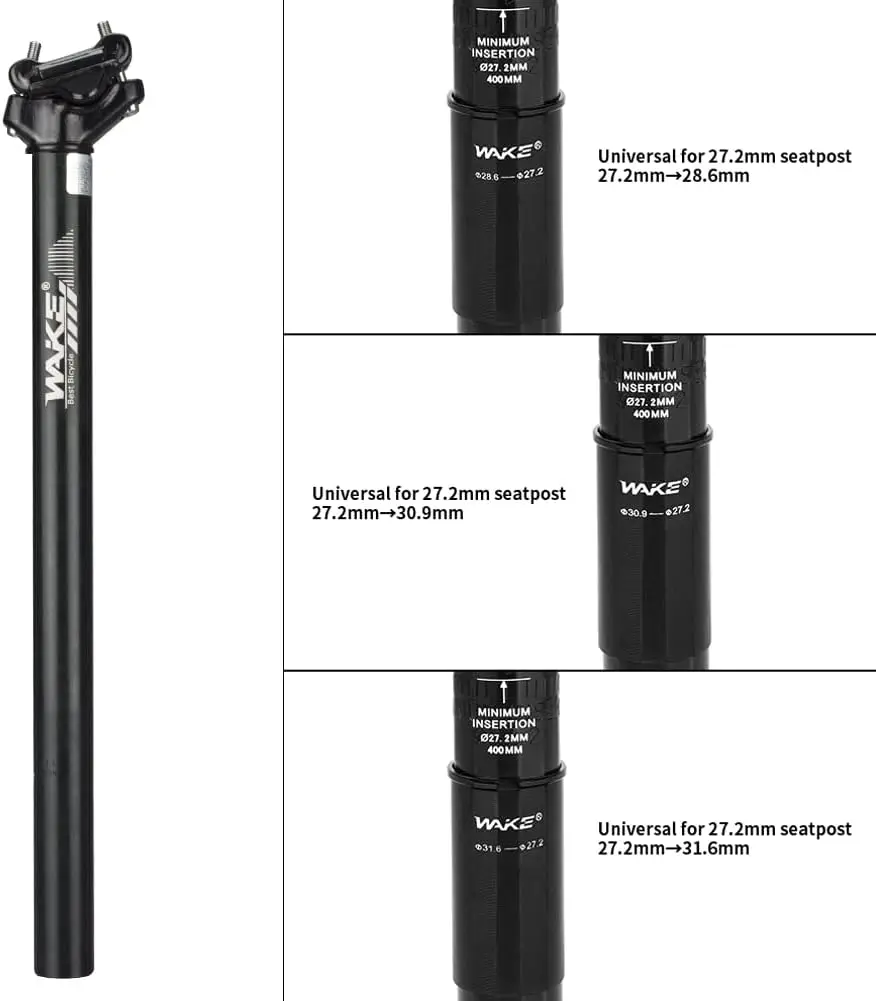 WAKE Bicycle Seatpost 27.2mm Bike Seat Post Absorber 30.9/31.6mm Reducing sleeve 350mm Aluminum alloy Adjustable Seat Post