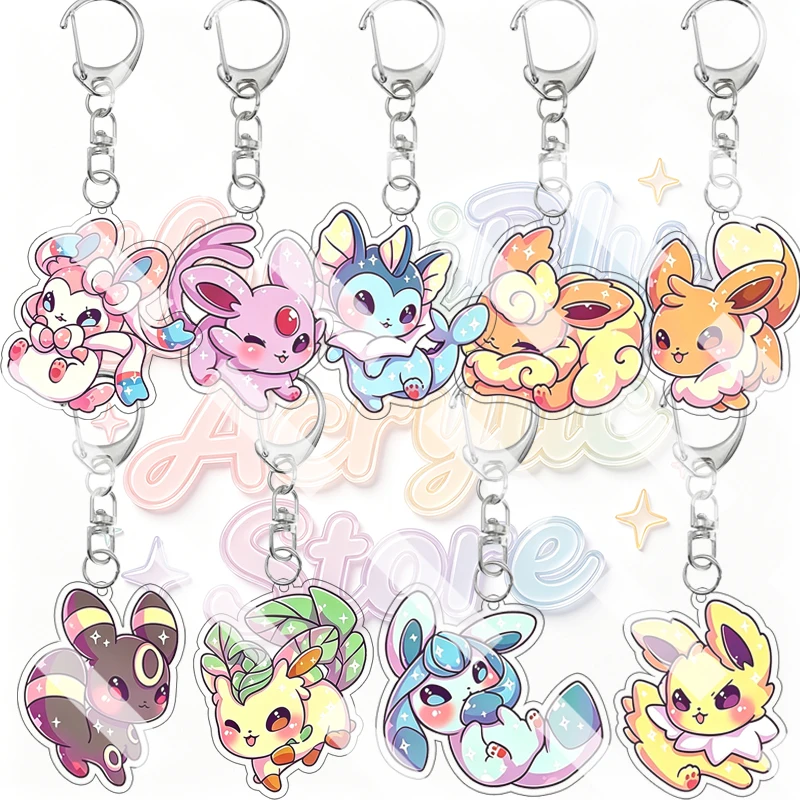 Q Version Anime Cartoon Eevee Leafeon Sylveon Glaceon Umbreon Acrylic Keychain Cute Accessory Bag Pendant Charm Ornaments Gifts