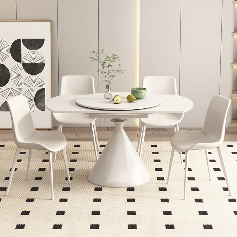 Slate retractable rotating dining table household small apartment